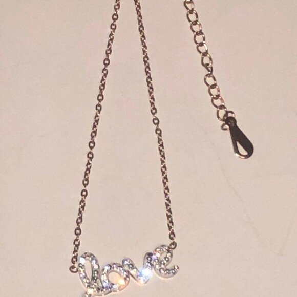 Love Rhinestones Chain Necklace Rose Gold & White Stainless Steel & Rhinestone - Picture 6 of 6